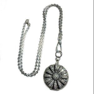 Vtg Fossil Daisy Locket Pendant Chain Silver Tone
